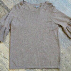 Heather Gray Crewneck Sweater 3/4 Tiered Bell Sleeves by Metric Knits Sz Lg